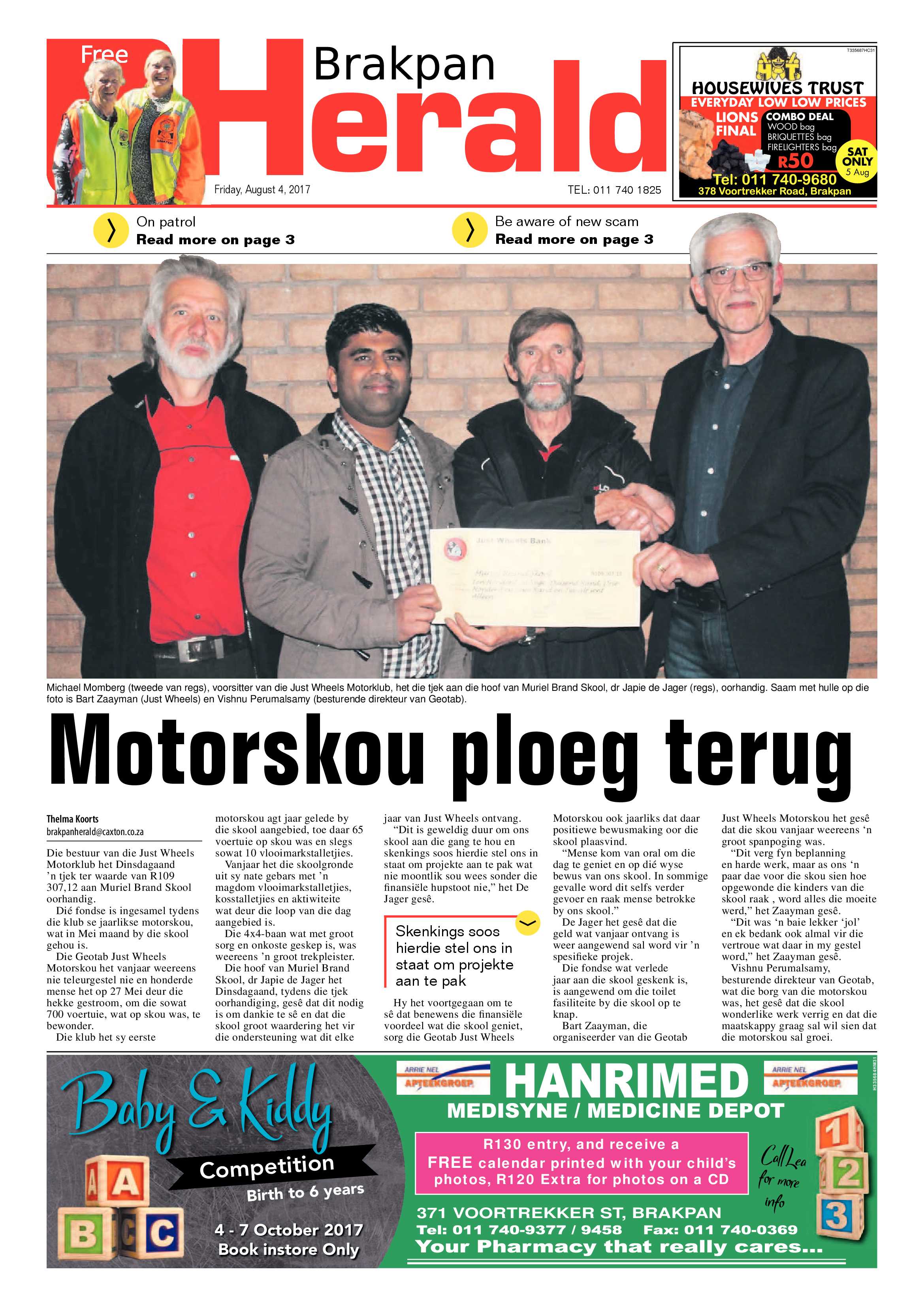 Brakpan Herald 04 August 2017 page 1