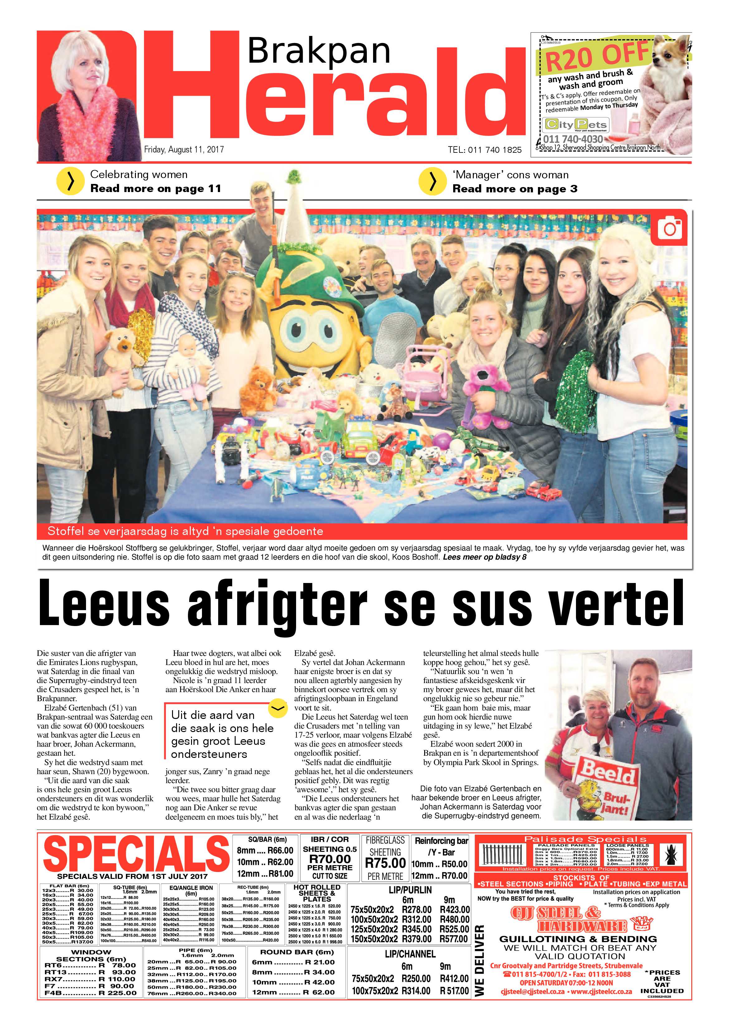 Brakpan Herald 11 August 2017 page 1