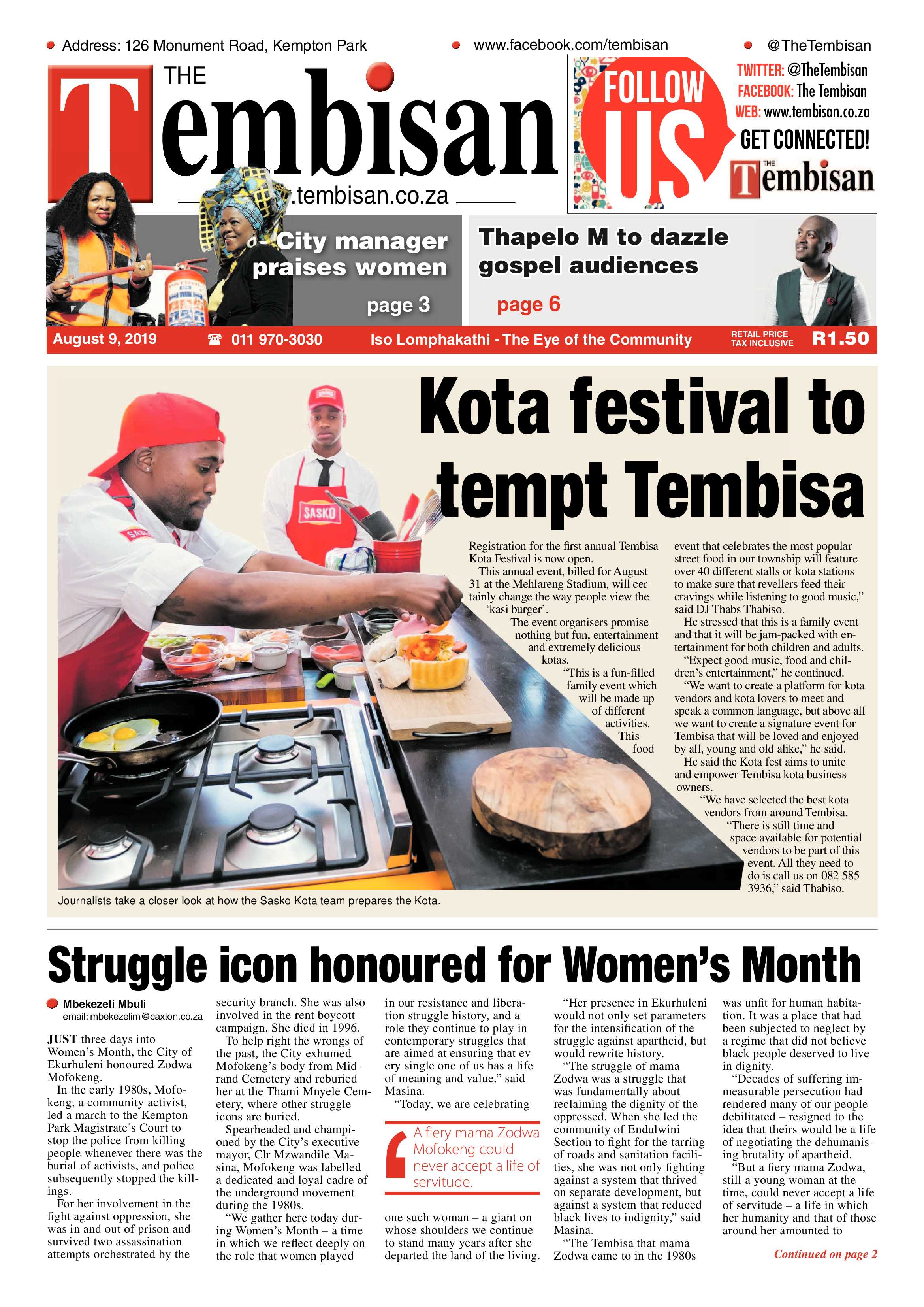 The Tembisan 12 August 2019 page 1