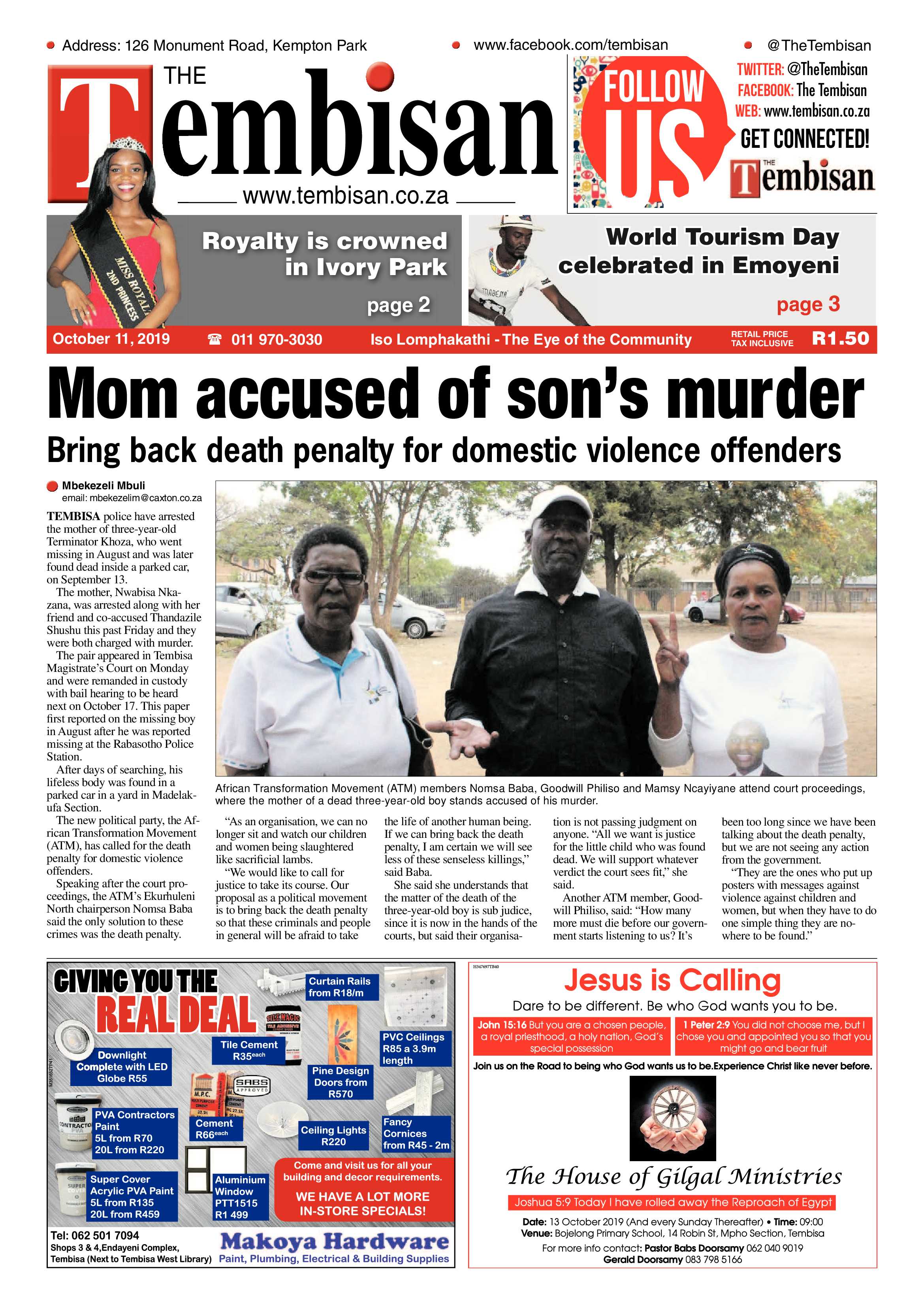 The Tembisan 14 October 2019 page 1
