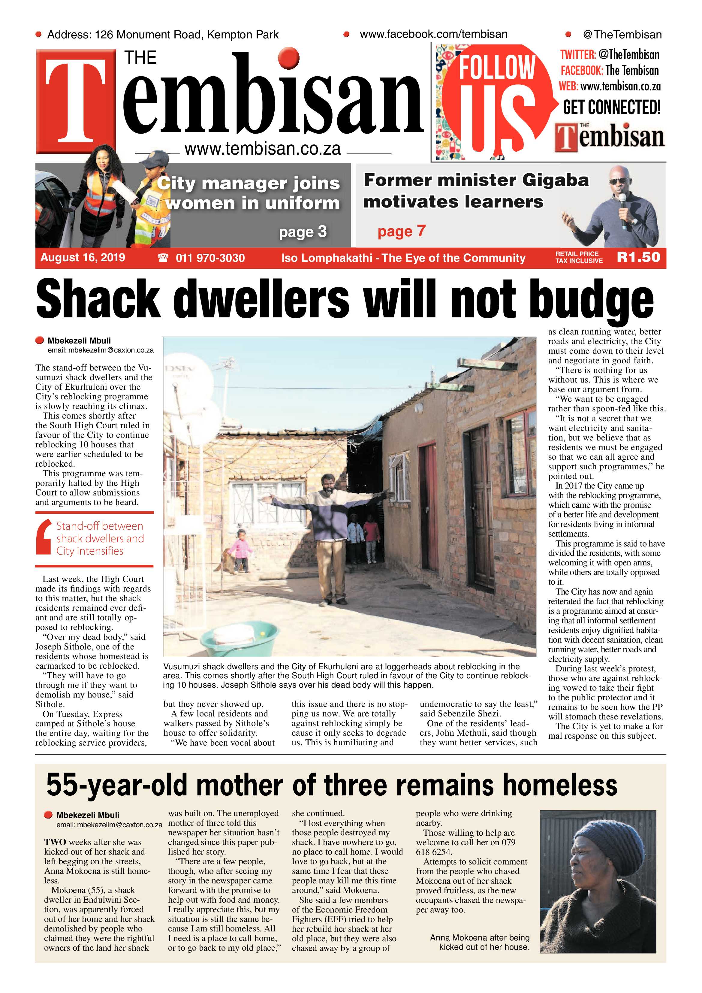 The Tembisan 19 August 2019 page 1
