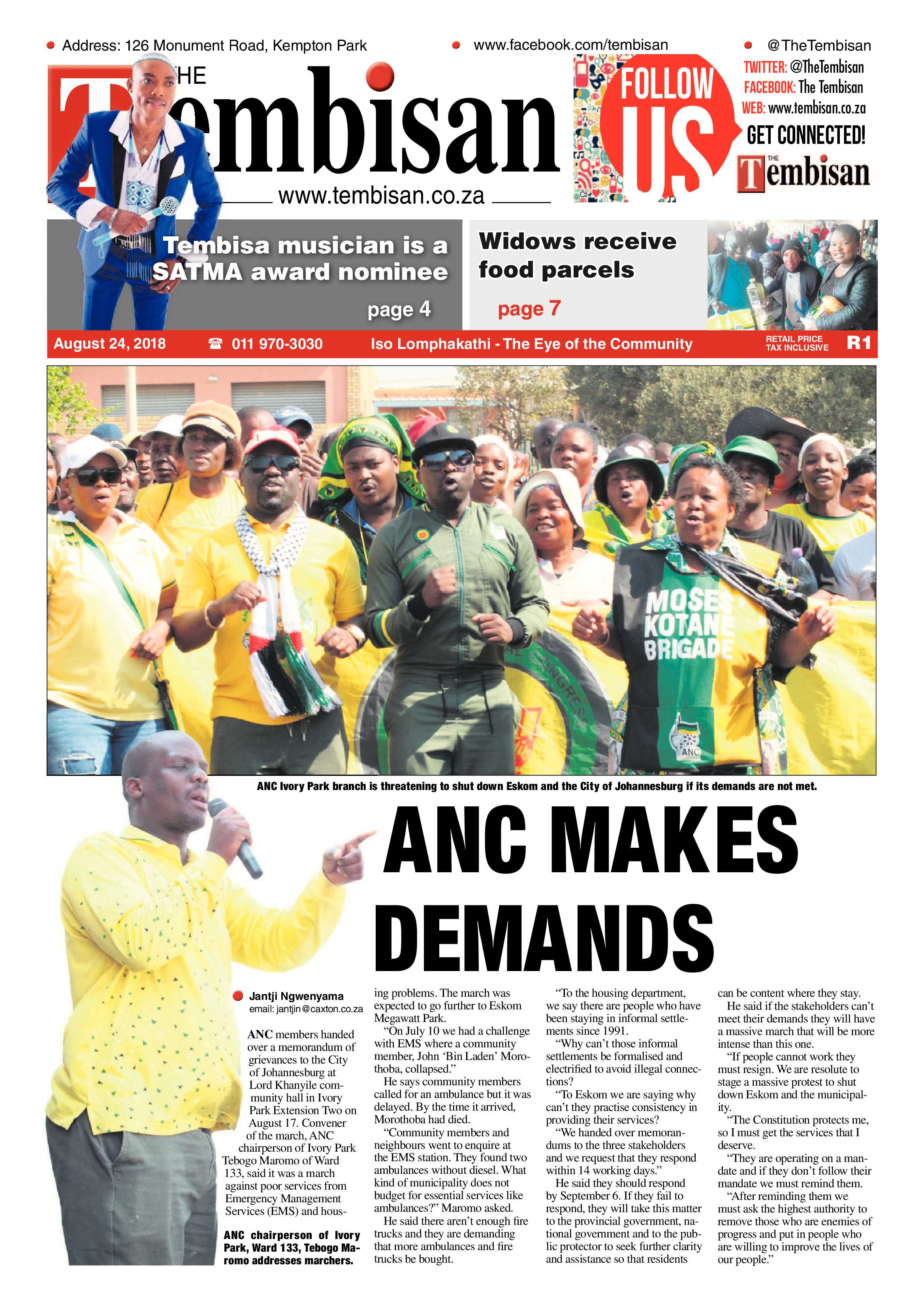 The Tembisan 27 August 2018 page 1
