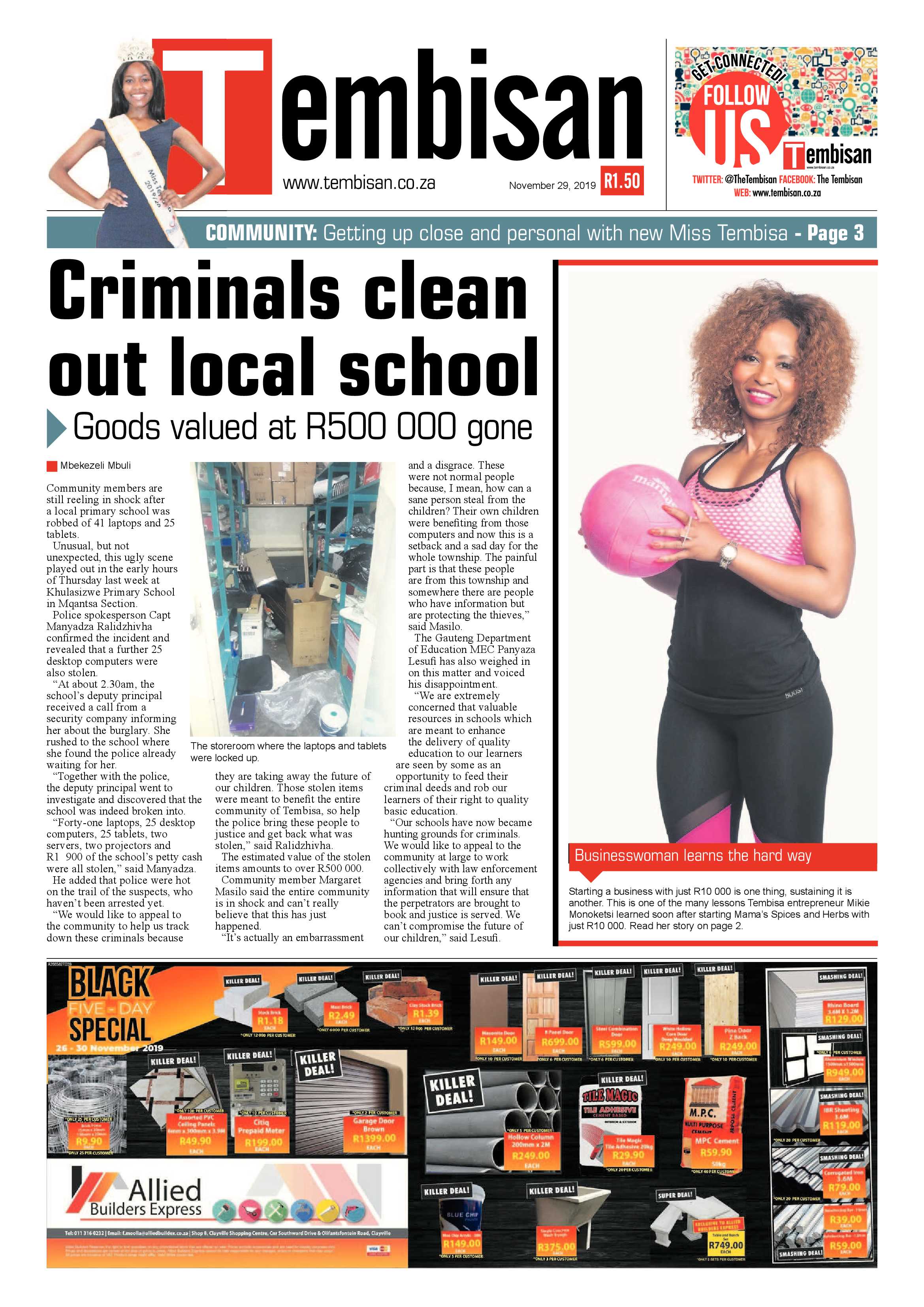 The Tembisan 29 November 2019 page 1