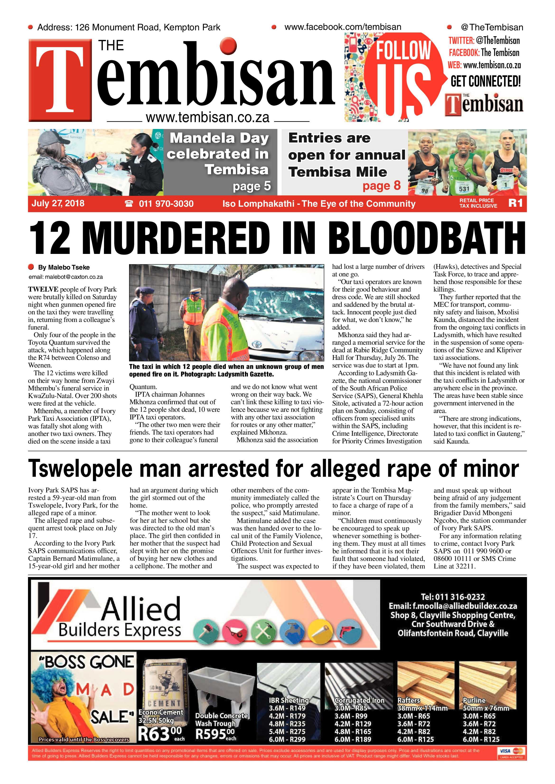 The Tembisan 30 July 2018 page 1