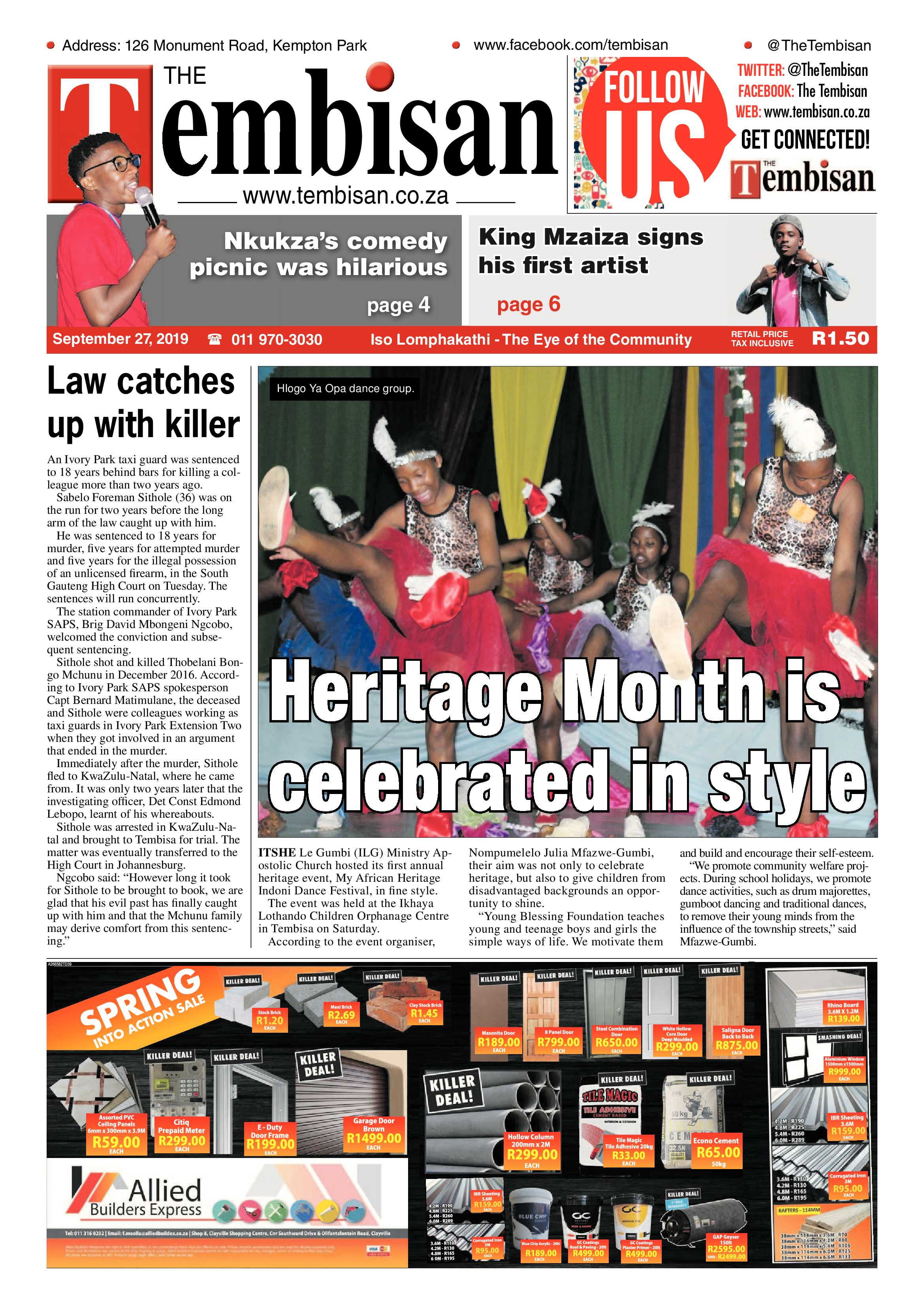 The Tembisan 30 September 2019 page 1
