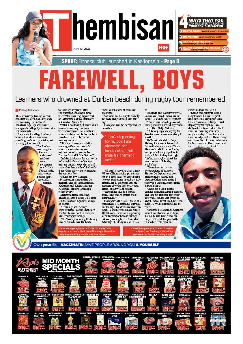 The Thembisan 13 April 2022 page 1