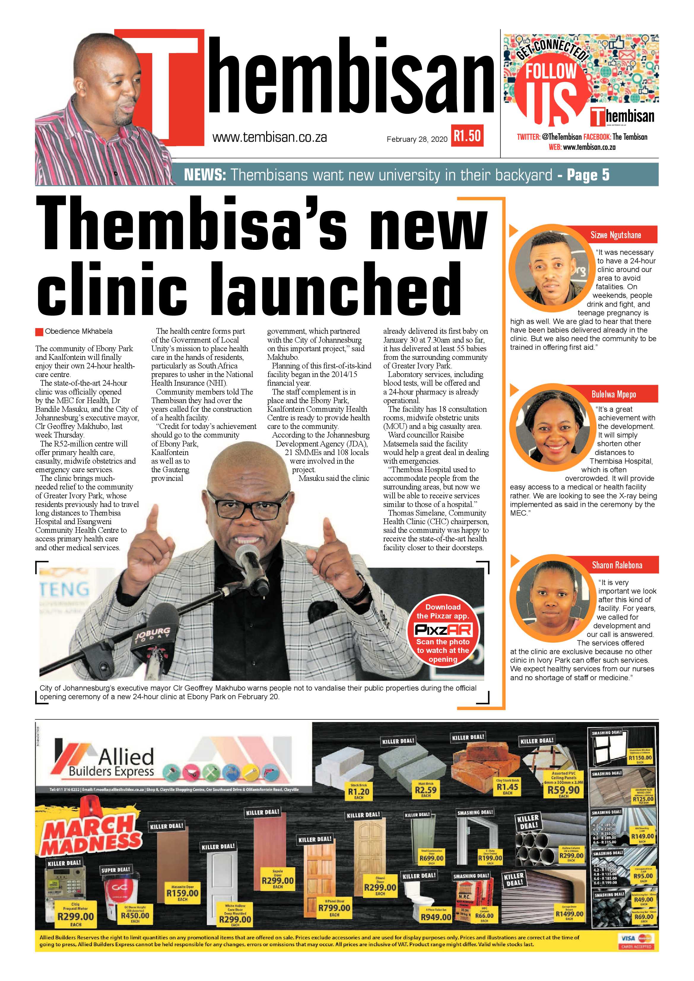 The Thembisan 28 February 2020 page 1